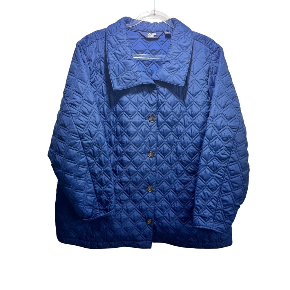 Lands' End Womens 2X Blue‎ Diamond Quilted Button Front Barn Jacket Coat Light